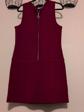 Jaquelin Ferrar Vintage Cranberry Red Knit Zip Front Midi Wool Blend Dress